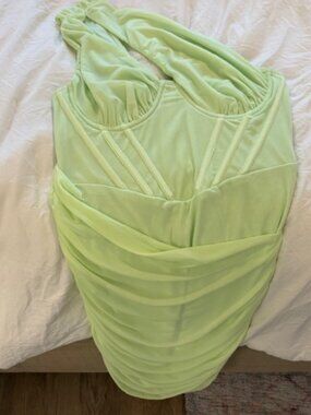 One shoulder corset ruched mini dress mint green